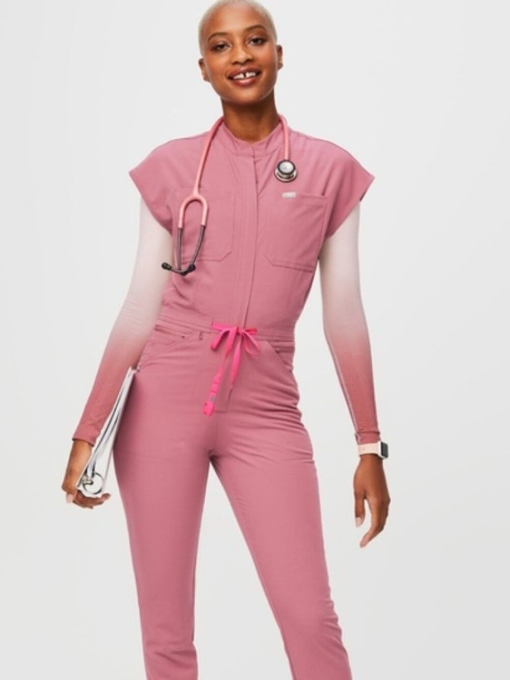 Figs Rafaela Cargo Scrubjumpsuit XXSR - Chalk Pink - Rare